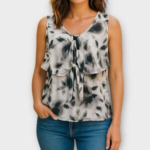 Anne Klein Women Gray Black Floral Sleeveless Blouse Size Medium